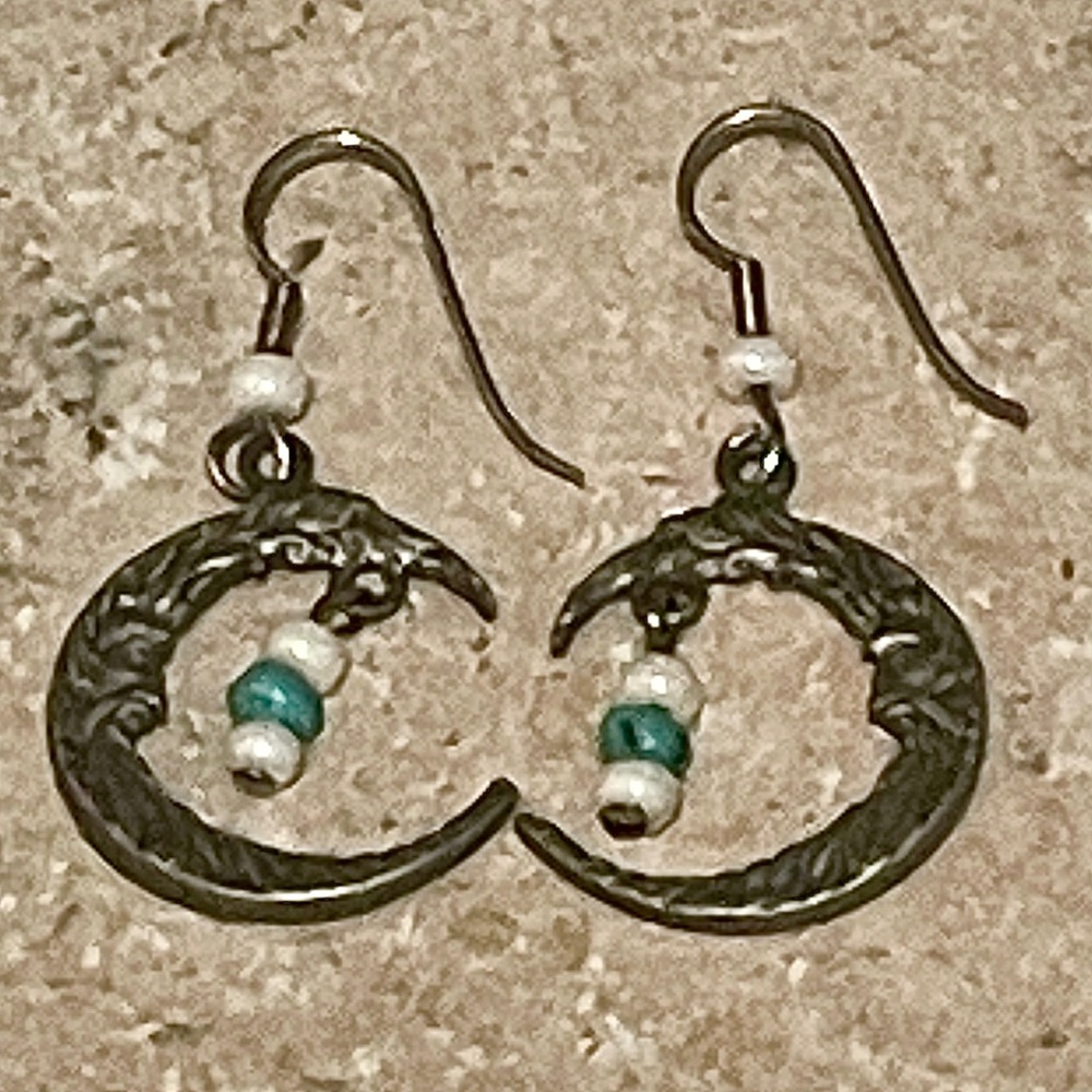 Vintage pewter Sun French hook earrings and Crescent Moon French hook earrings - Picture 4 of 7